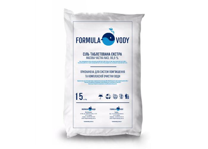 Сіль таблетована екстра Formula Vody 15 кг Сіль таблетована екстра Formula Vody 15 кг